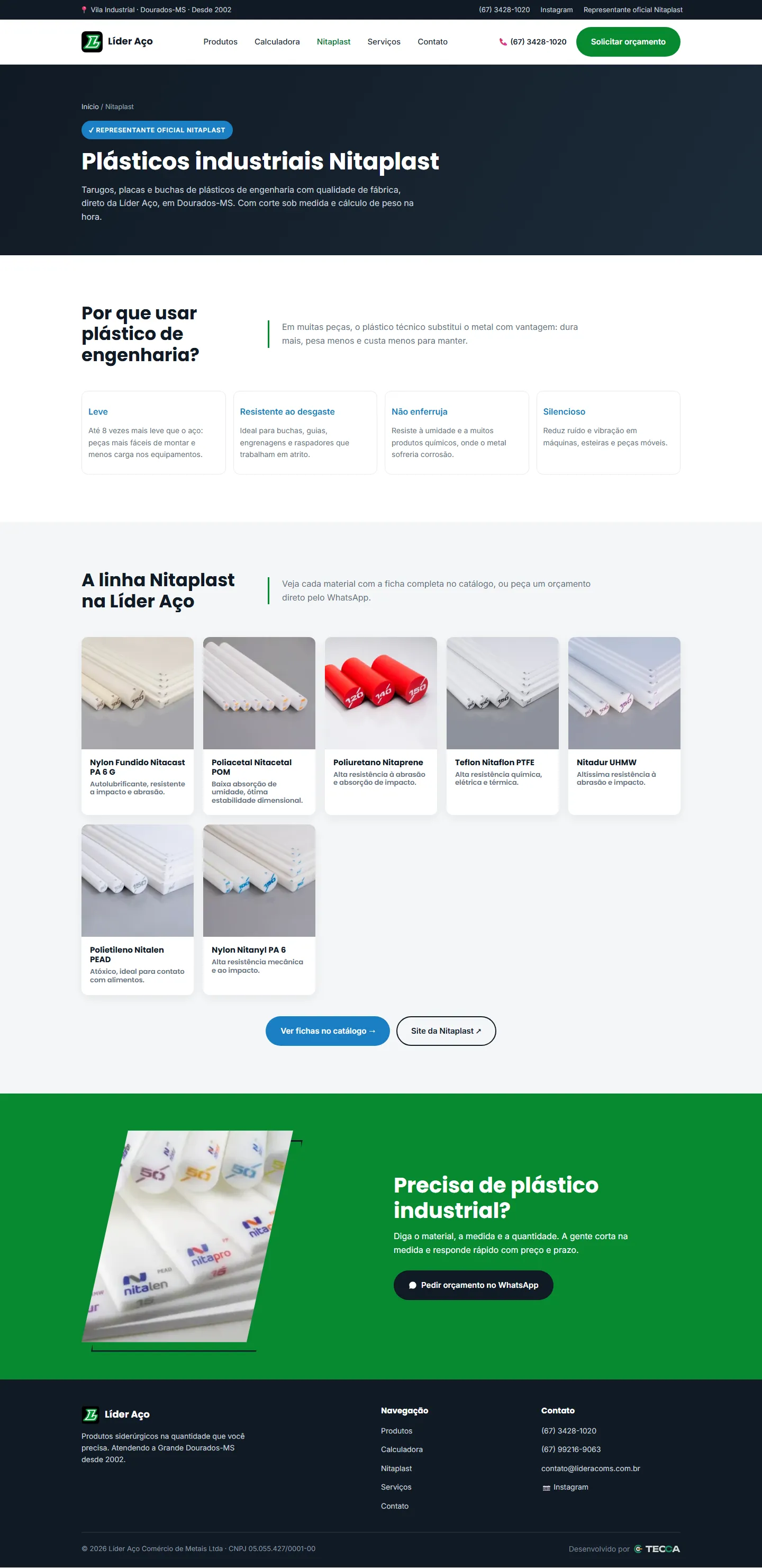 Página Nitaplast no site da Líder Aço